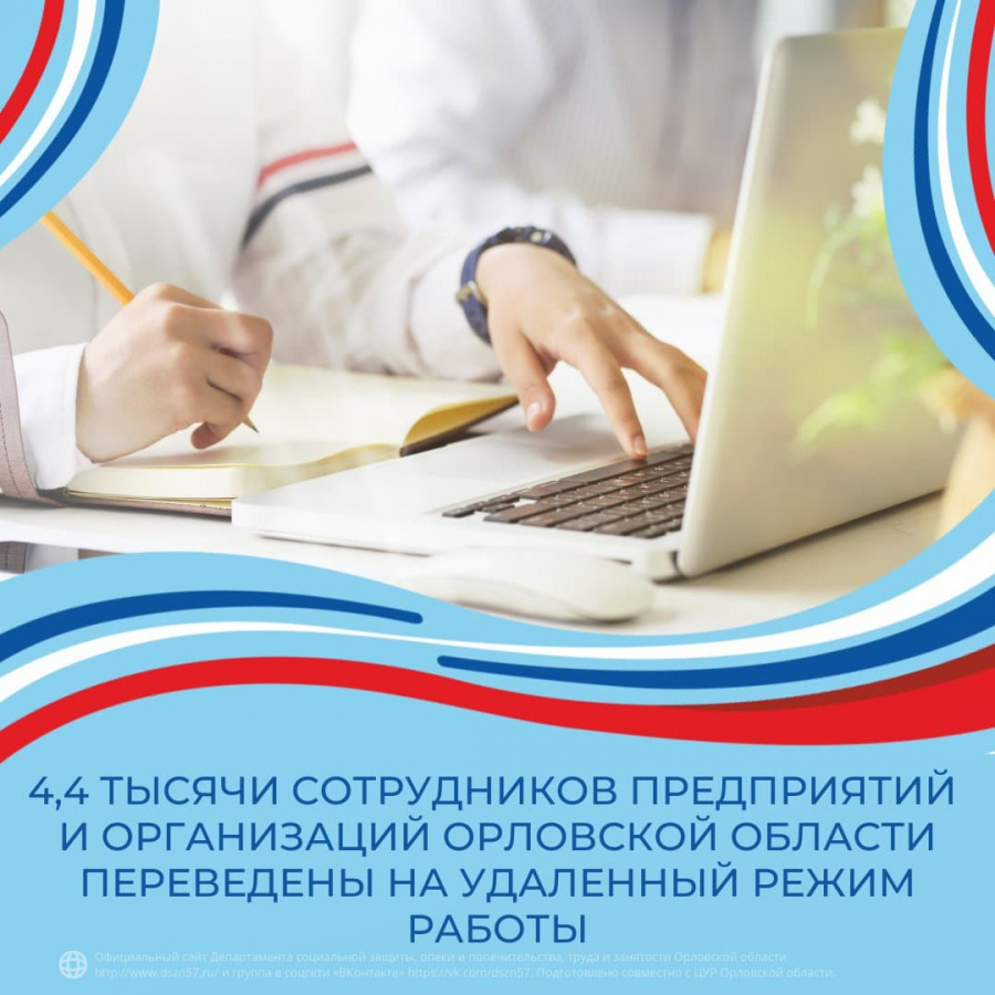 4.4 сотрудников предприятий и организация орловской области переведены на удалённый режим работы
