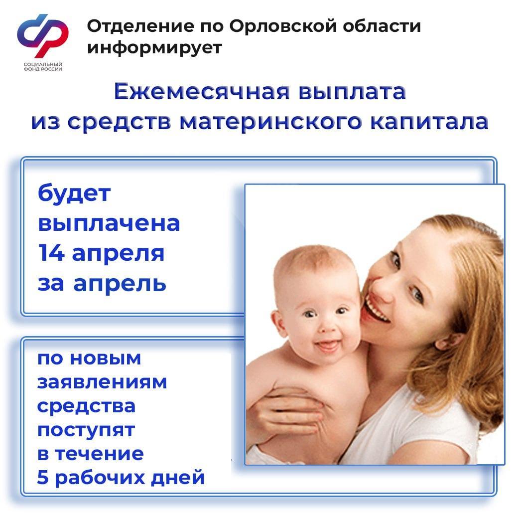 Отделение Социального фонда России по Орловской области информирует о графике выплат ведомства на апрель