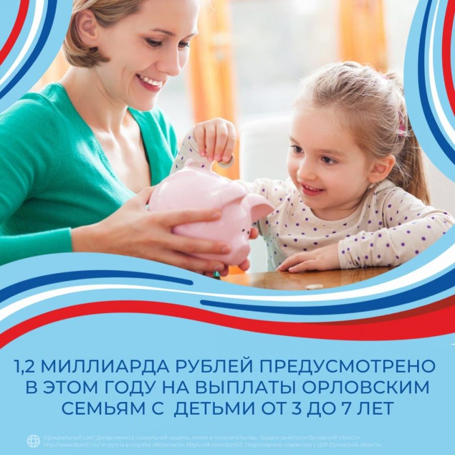 1.2 миллиарда рублей предусмотрено в этом году на выплаты орловским семьям с детьми от 3 до 7 лет