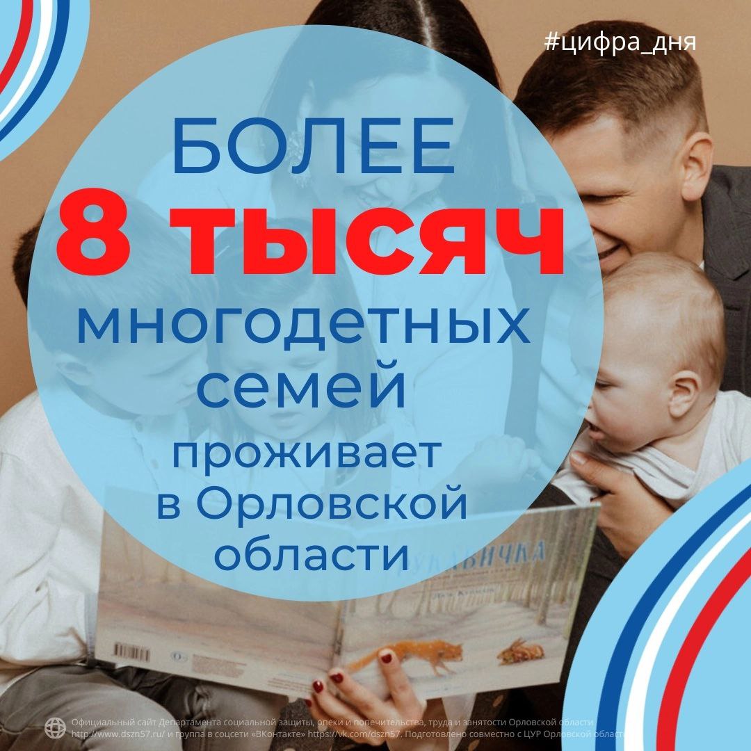 Более 8 тысяч многодетных семей проживает в Орловской области