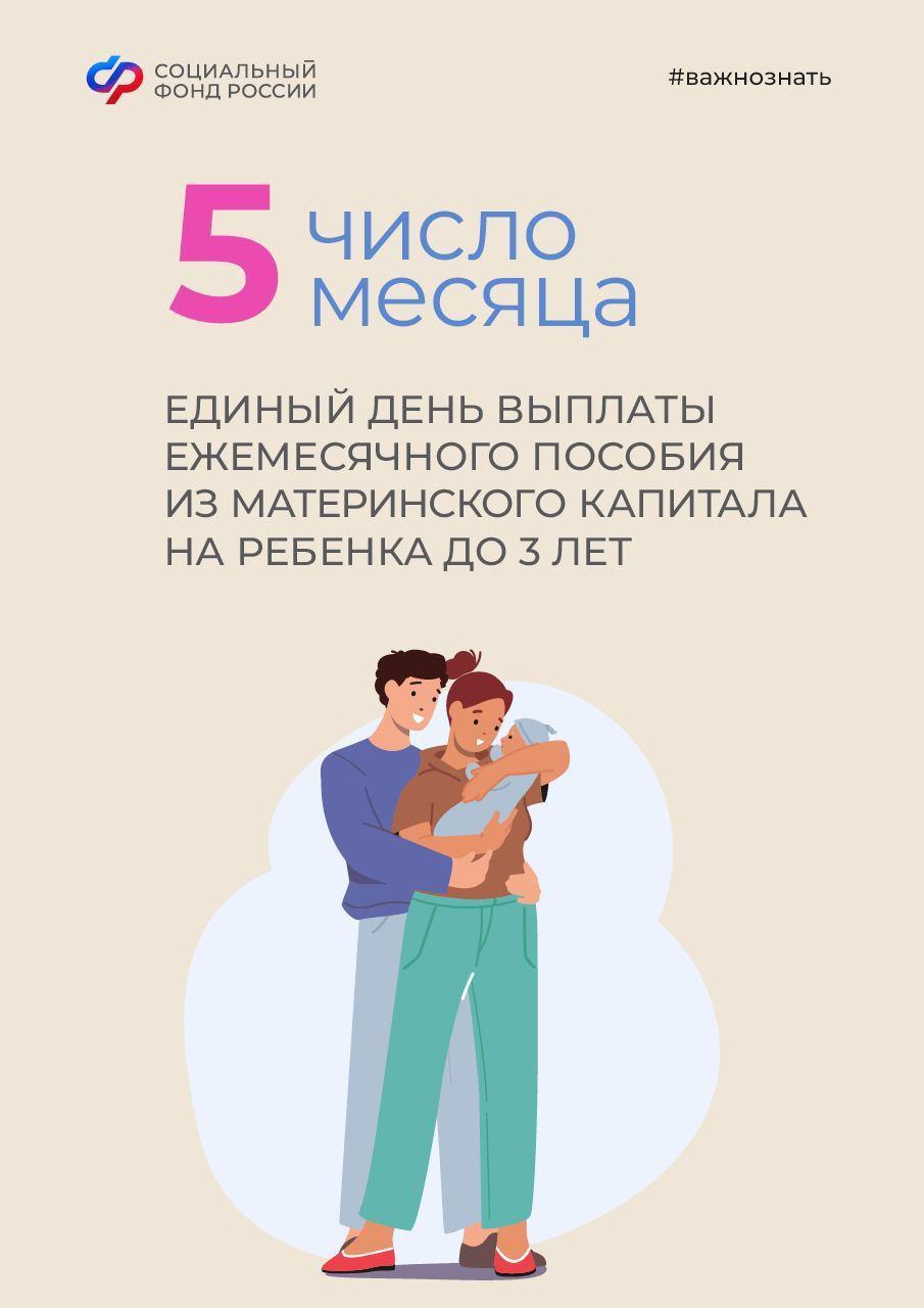 Социальный фонд информирует: единый день выплаты ежемесячного пособия из материнского капитала на ребенка до 3 лет 